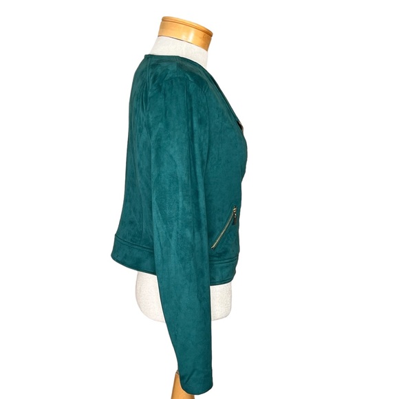 Thalia Sodi Forest Green Faux Suede Cropped Motorcycle Style Jacket XS EUC - Picture 7 of 12